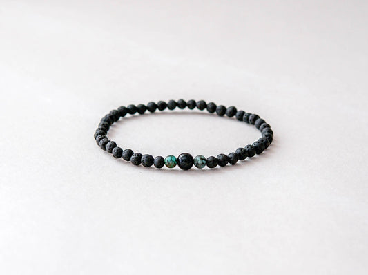 Lava Bracelet with 4mm Onyx and Turquoise for Men