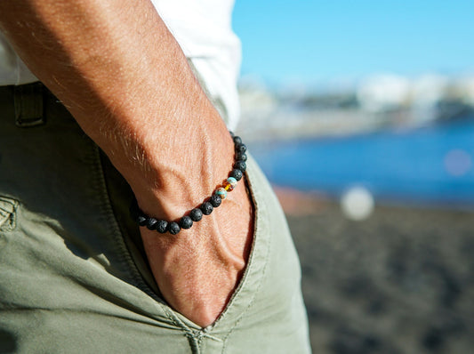Lava Stone Bracelet with Amber and Turquoise