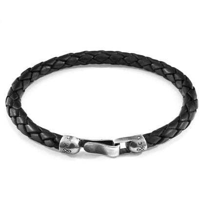 Leather Bracelet Skye Silver and Braided - Midnight Black