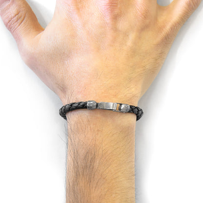 Leather Bracelet Skye Silver and Braided - Midnight Black